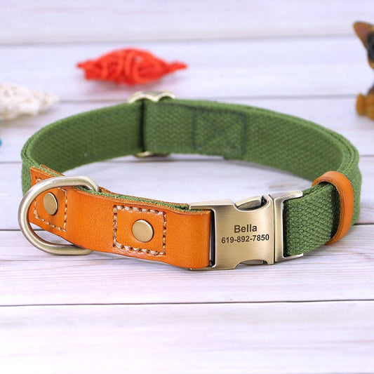 Customized Nylon Leather Dog Collar Leash Set - My Puppy Fresh