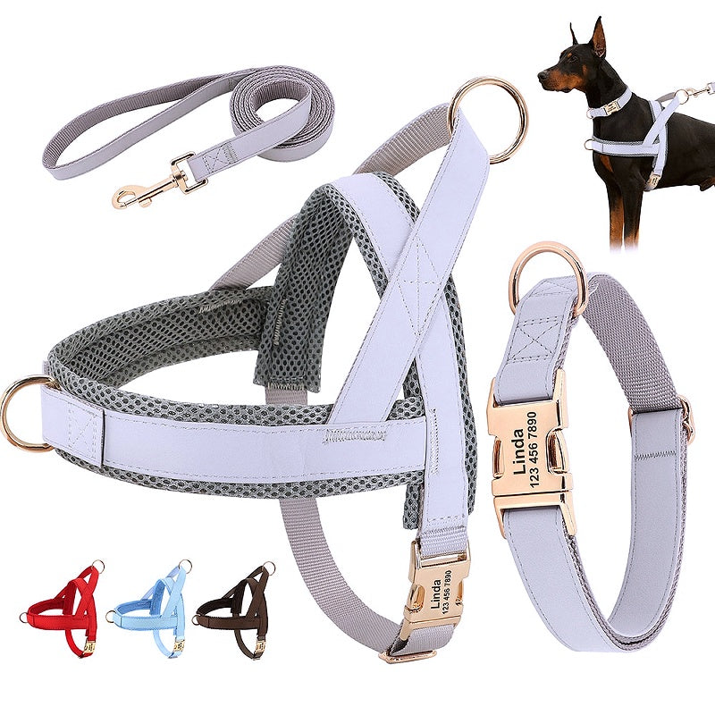 Customized Dog Matching Collar Harness Leash Set - My Puppy Fresh