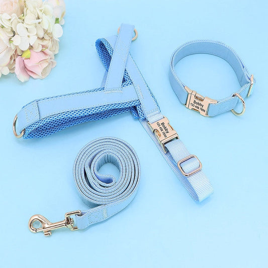 Customized Dog Matching Collar Harness Leash Set - My Puppy Fresh