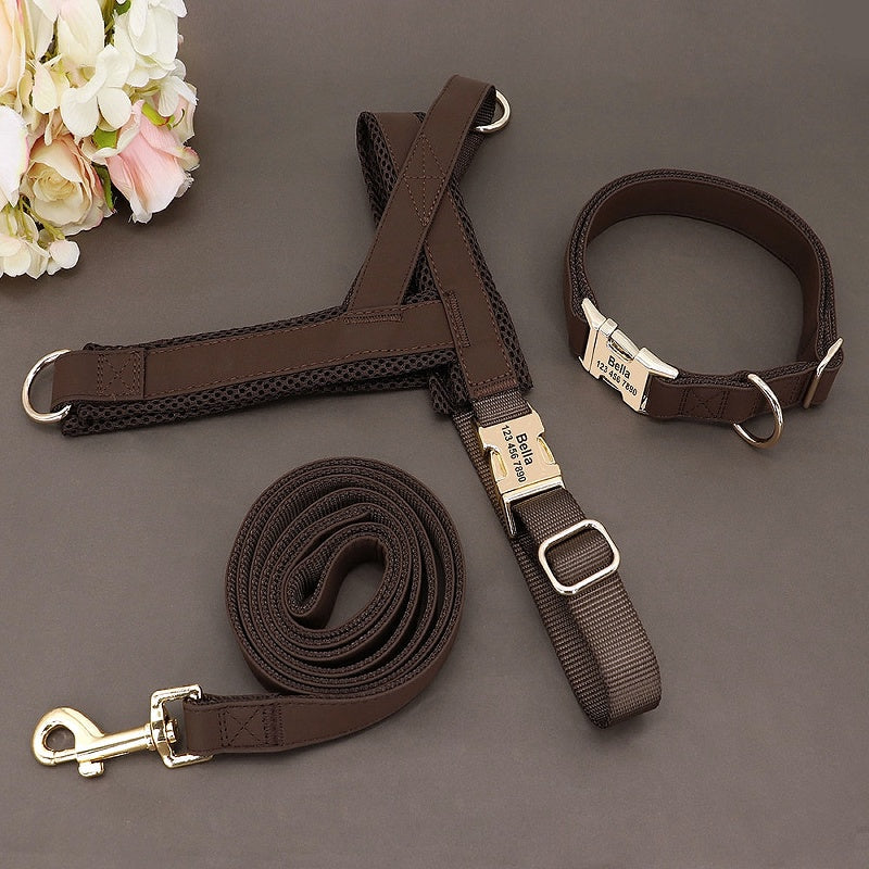 Customized Dog Matching Collar Harness Leash Set - My Puppy Fresh