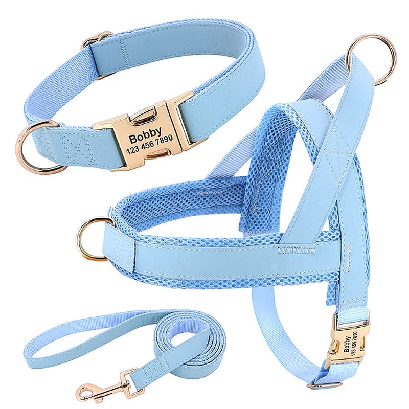 Customized Dog Matching Collar Harness Leash Set - My Puppy Fresh