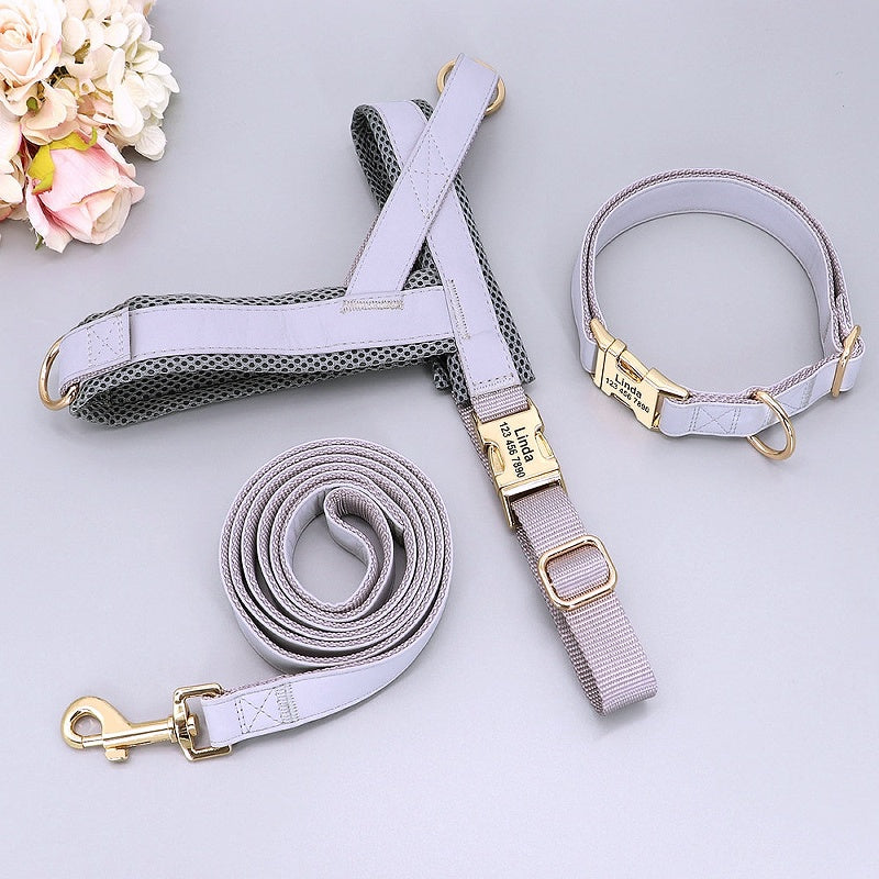 Customized Dog Matching Collar Harness Leash Set - My Puppy Fresh