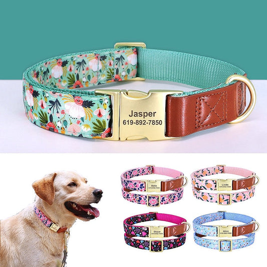 Flower Print Personalized Nylon Dog Collar - My Puppy Fresh