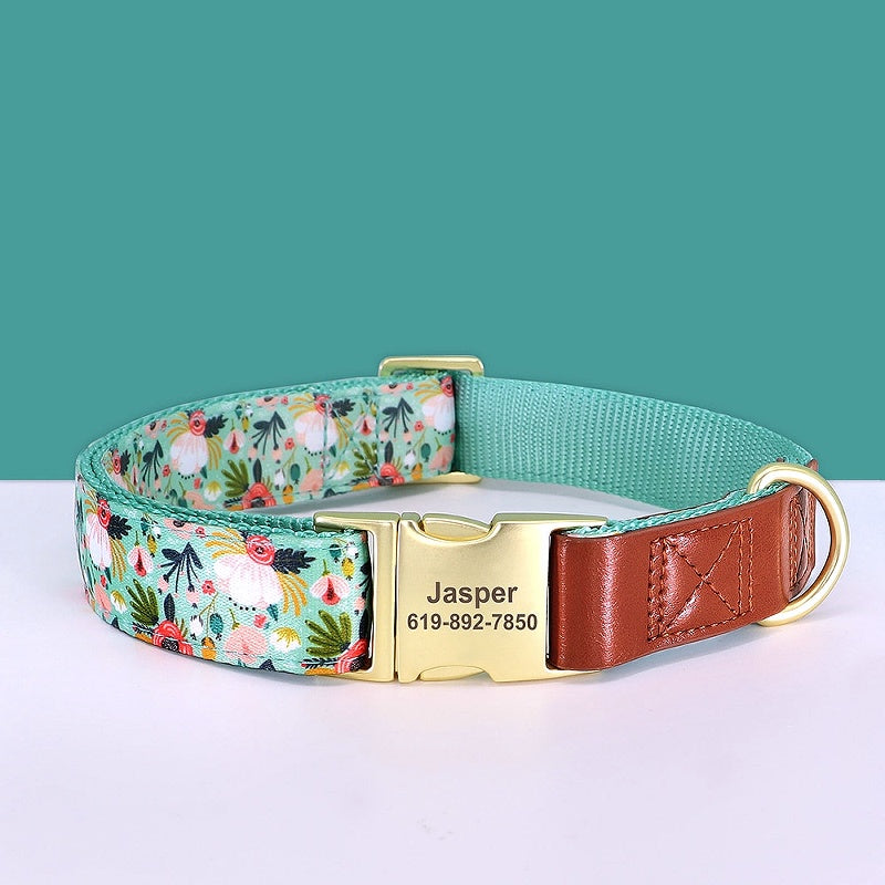 Flower Print Personalized Nylon Dog Collar - My Puppy Fresh