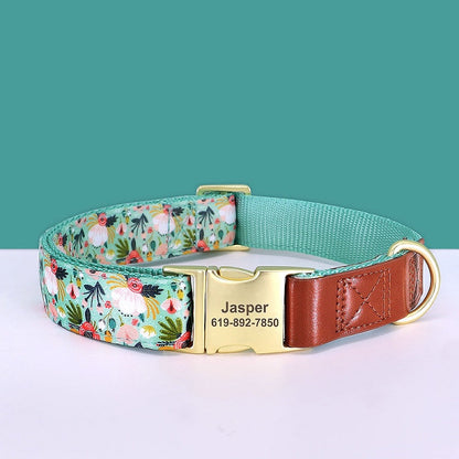 Flower Print Personalized Nylon Dog Collar - My Puppy Fresh