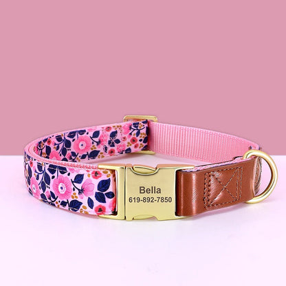 Flower Print Personalized Nylon Dog Collar - My Puppy Fresh