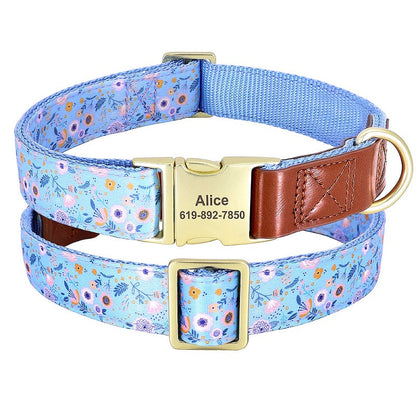 Flower Print Personalized Nylon Dog Collar - My Puppy Fresh