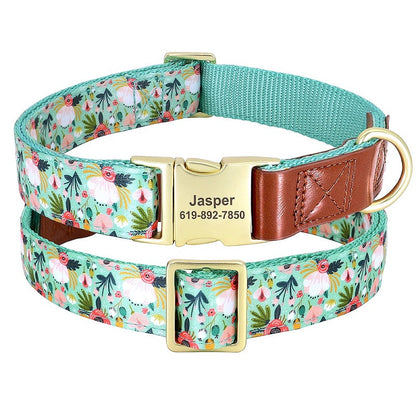 Flower Print Personalized Nylon Dog Collar - My Puppy Fresh