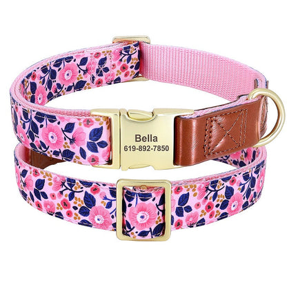 Flower Print Personalized Nylon Dog Collar - My Puppy Fresh