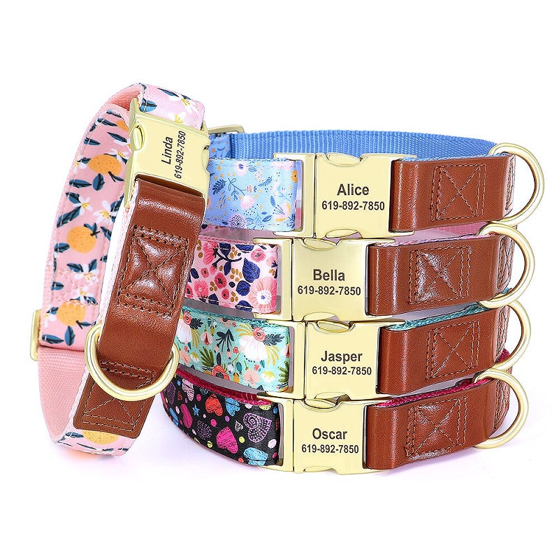 Flower Print Personalized Nylon Dog Collar - My Puppy Fresh