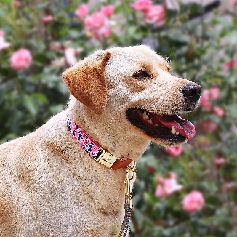 Flower Print Personalized Nylon Dog Collar - My Puppy Fresh