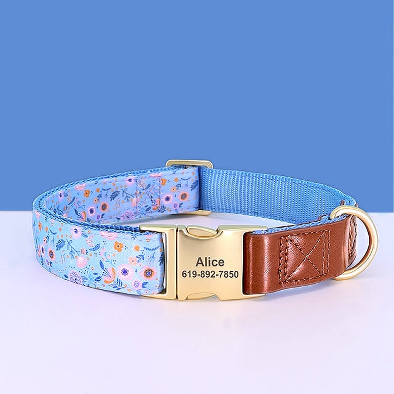 Flower Print Personalized Nylon Dog Collar - My Puppy Fresh