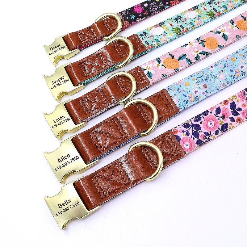 Flower Print Personalized Nylon Dog Collar - My Puppy Fresh