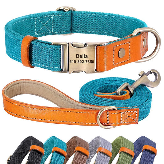 Customized Nylon Leather Dog Collar Leash Set - My Puppy Fresh
