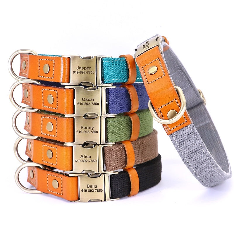 Customized Nylon Leather Dog Collar Leash Set - My Puppy Fresh