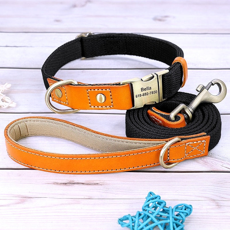 Customized Nylon Leather Dog Collar Leash Set - My Puppy Fresh