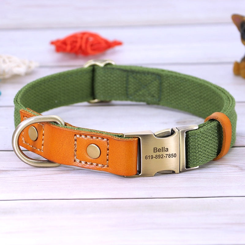 Customized Nylon Leather Dog Collar Leash Set - My Puppy Fresh