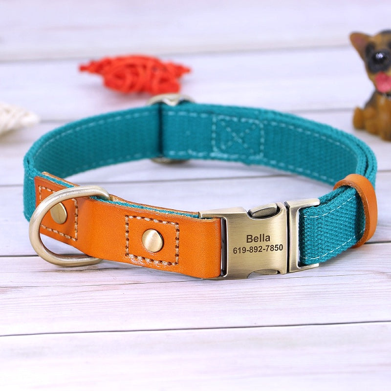 Customized Nylon Leather Dog Collar Leash Set - My Puppy Fresh