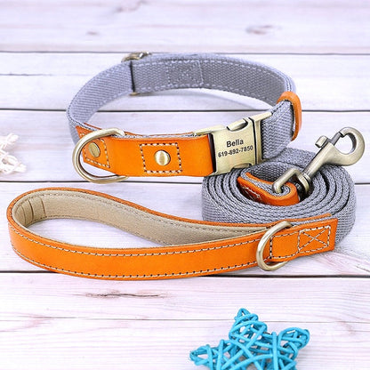 Customized Nylon Leather Dog Collar Leash Set - My Puppy Fresh