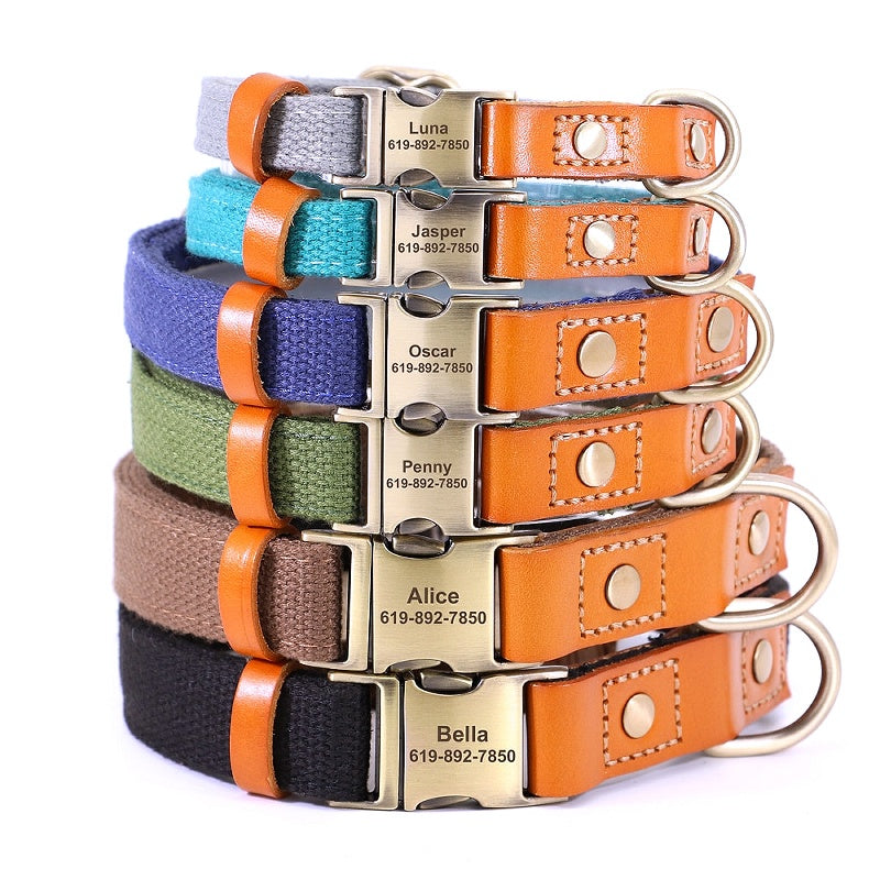 Customized Nylon Leather Dog Collar Leash Set - My Puppy Fresh