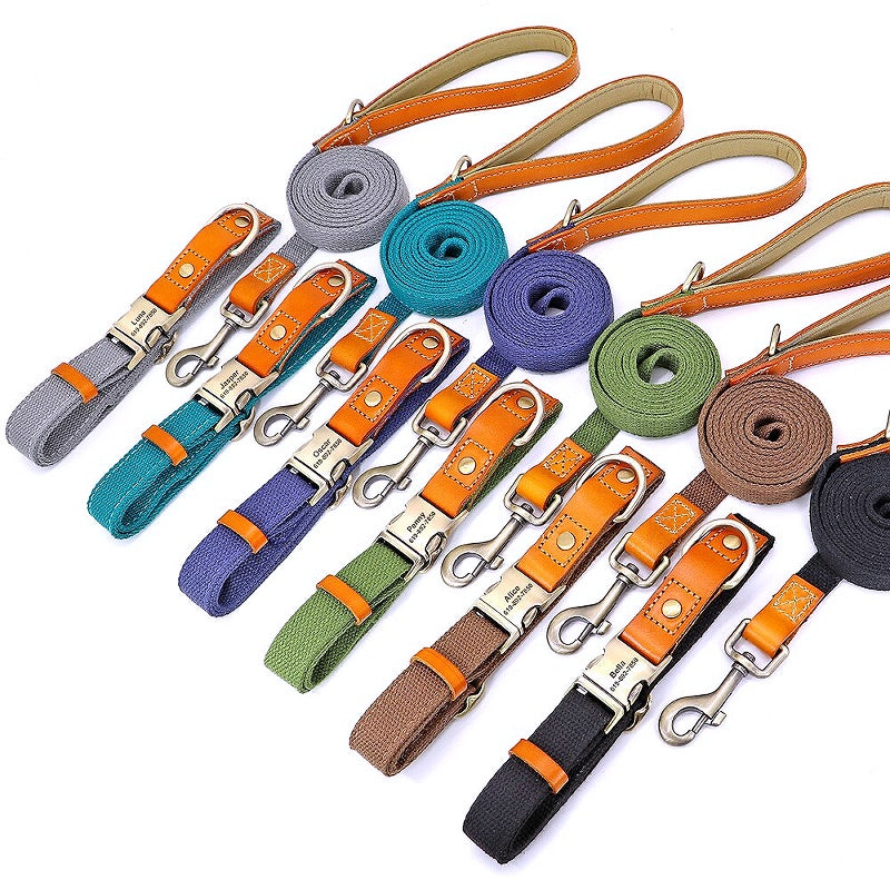Customized Nylon Leather Dog Collar Leash Set - My Puppy Fresh