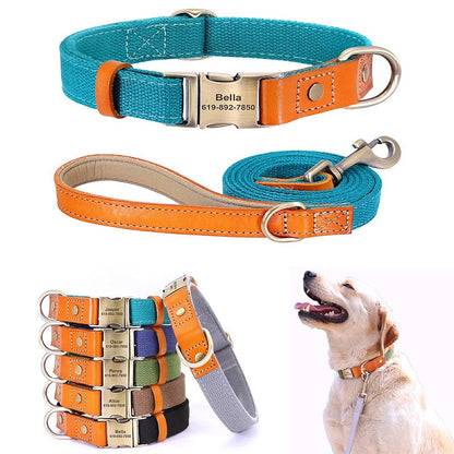 Customized Nylon Leather Dog Collar Leash Set - My Puppy Fresh