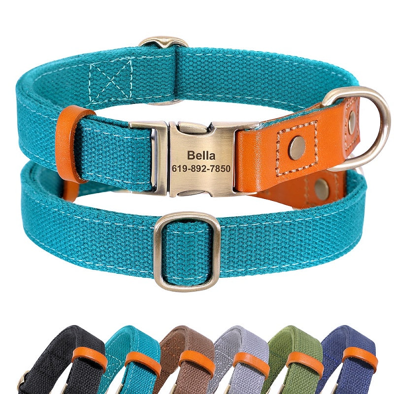 Customized Nylon Leather Dog Collar Leash Set - My Puppy Fresh