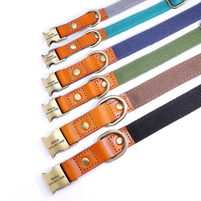 Customized Nylon Leather Dog Collar Leash Set - My Puppy Fresh